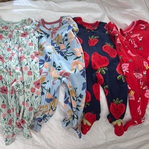 Carter's Fleece Pajama Bundle - Floral, Strawberry, Flamingo Designs, EUC, 12M